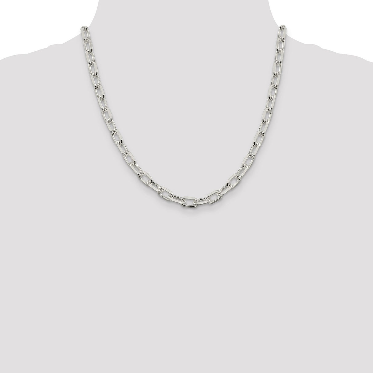925 White Gold 7.5 mm Polished Chain Necklace, Solid detail view