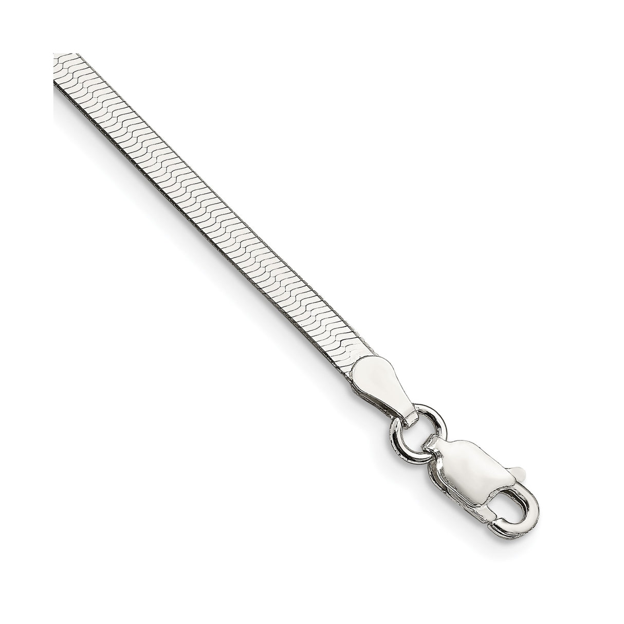 925 White Gold 3 mm Herringbone Chain Bracelet, Polished shown for scale