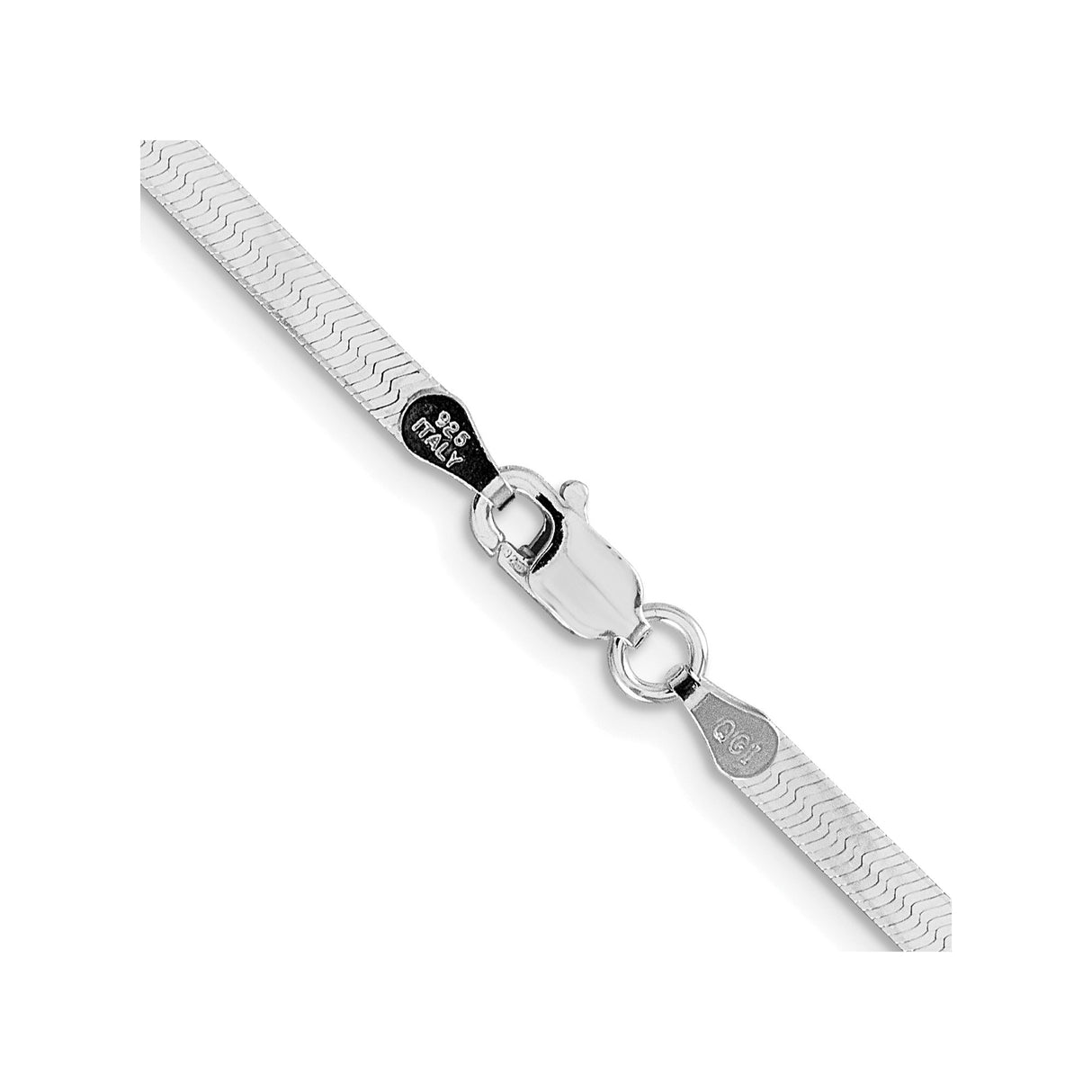 925 White Gold 3 mm Herringbone Chain Necklace, Polished alternate angle