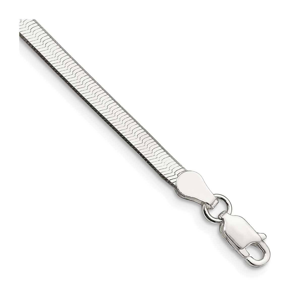 925 White Gold 3.5 mm Herringbone Chain Bracelet, Polished shown for scale