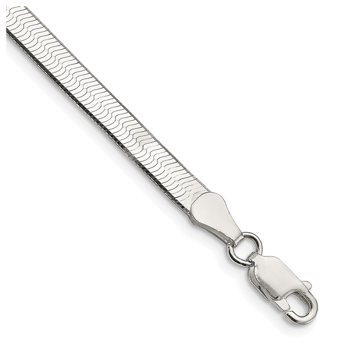 925 White Gold 4.5 mm Herringbone Chain Bracelet, Polished shown for scale