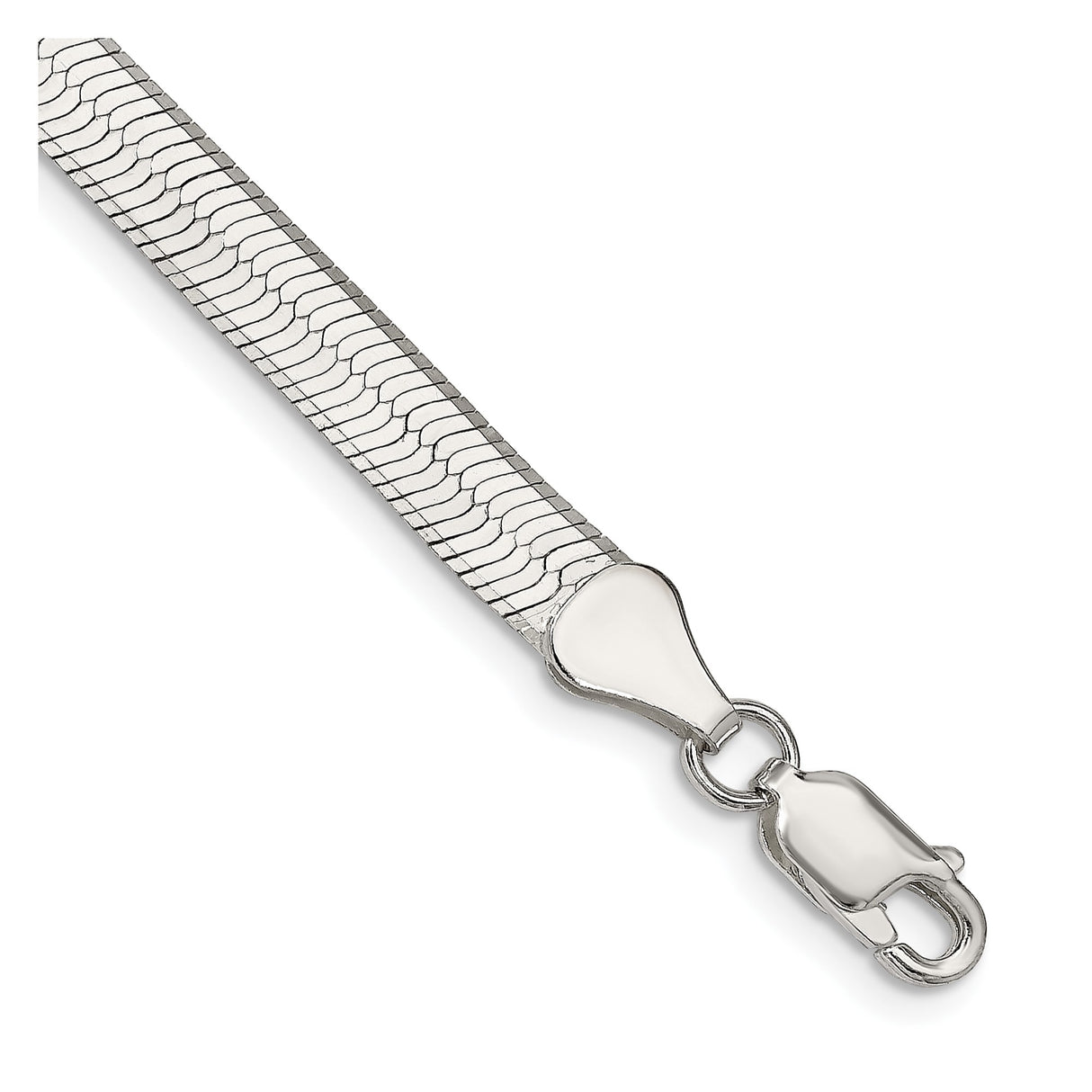925 White Gold 5.25 mm Herringbone Chain Bracelet, Polished shown for scale