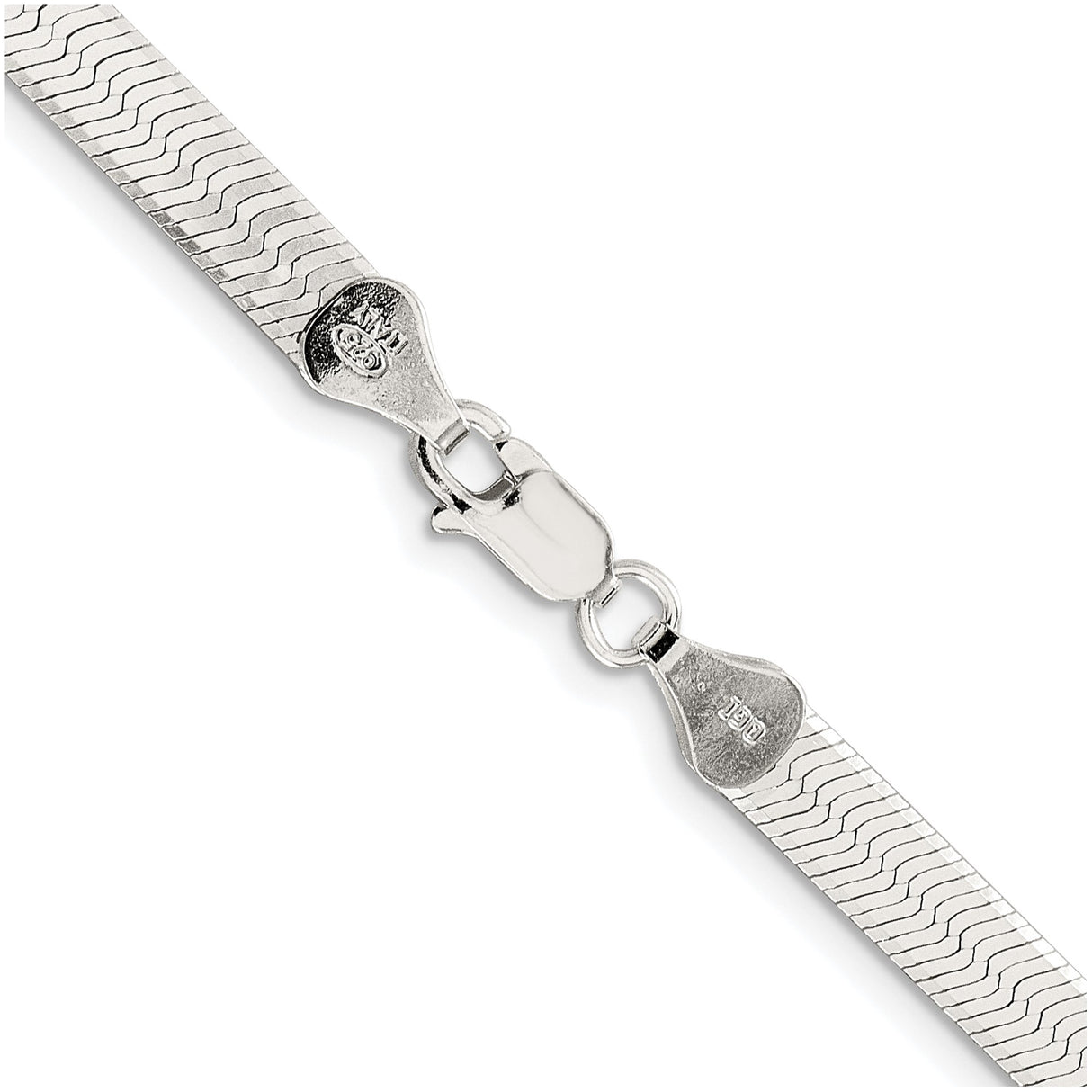 925 White Gold 5.25 mm Herringbone Chain Necklace, Polished alternate angle