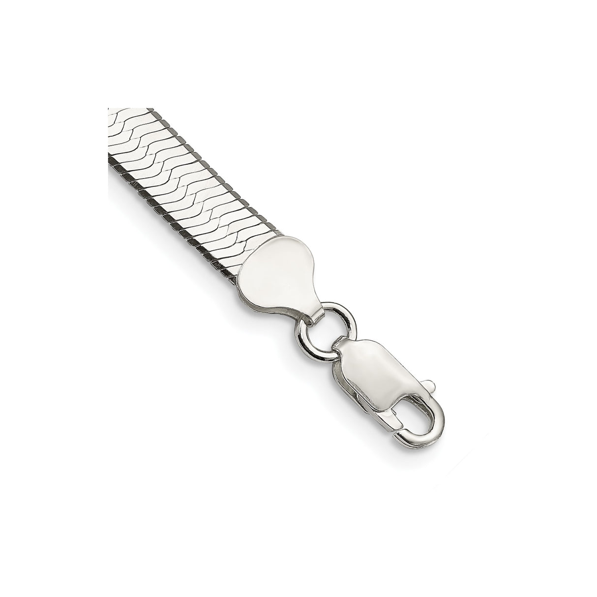 925 White Gold 7.3 mm Herringbone Chain Bracelet, Polished shown for scale