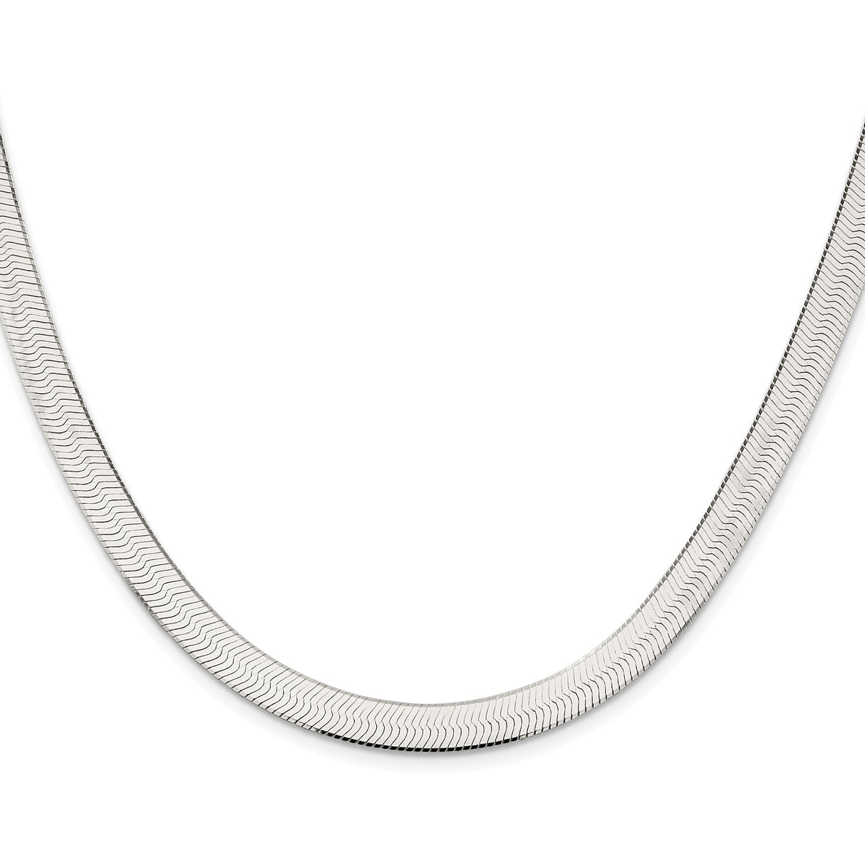 925 White Gold 7.3 mm Herringbone Chain Necklace, Polished