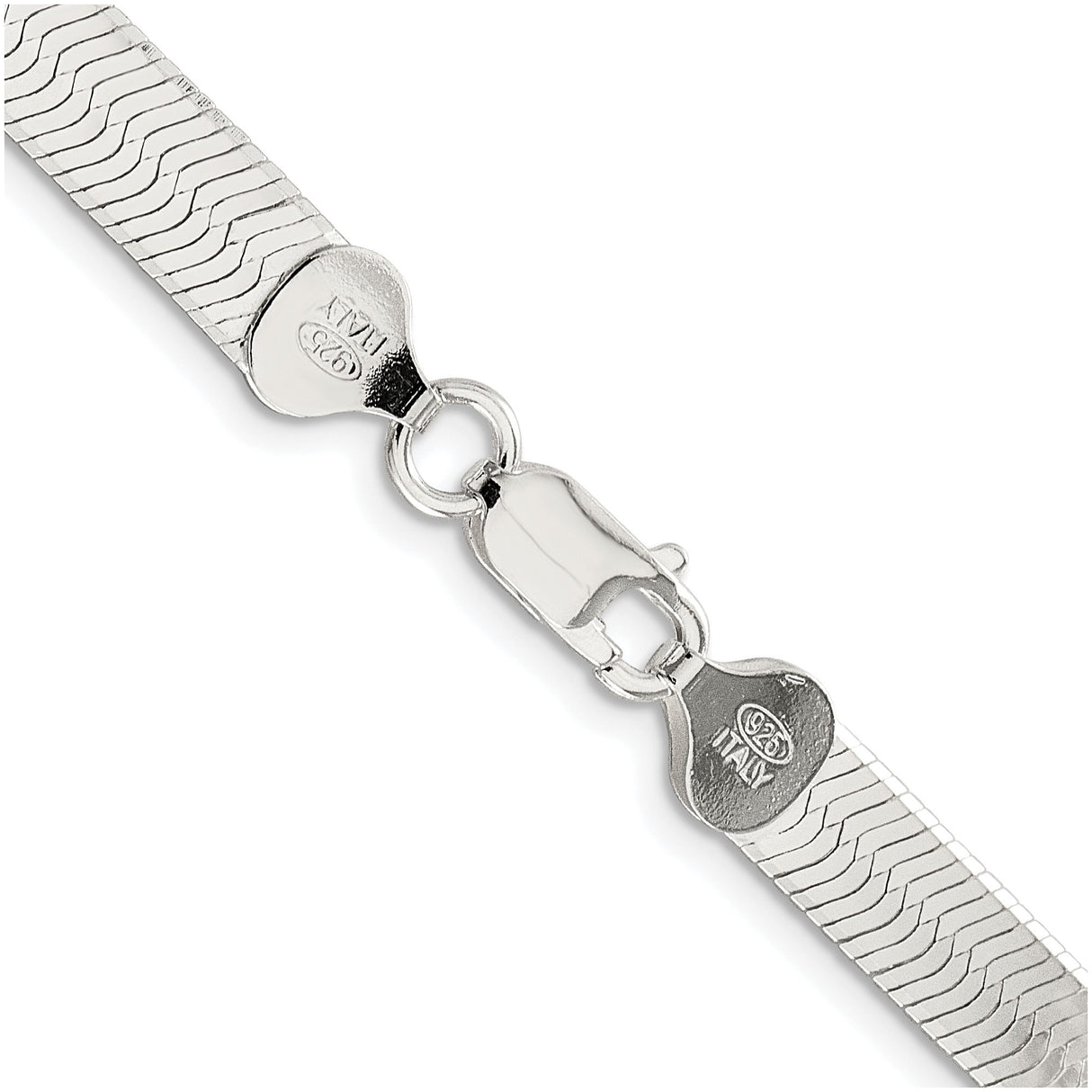 925 White Gold 7.3 mm Herringbone Chain Necklace, Polished alternate angle