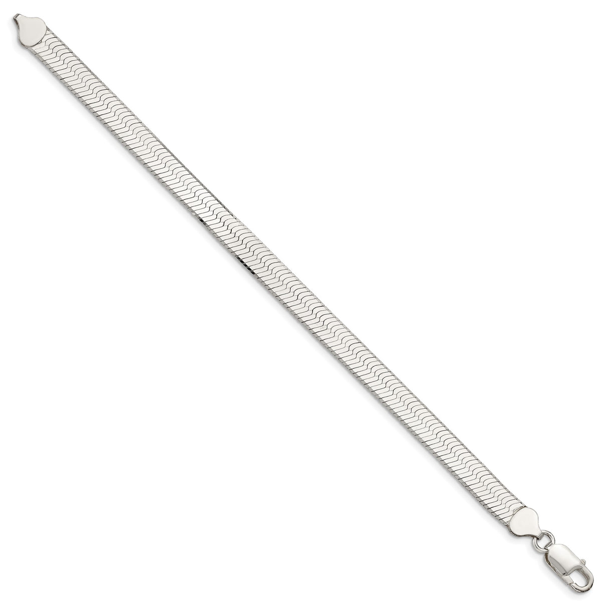 925 White Gold 8 mm Herringbone Chain Bracelet, Polished