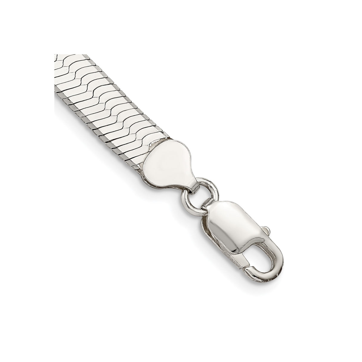 925 White Gold 8 mm Herringbone Chain Bracelet, Polished shown for scale
