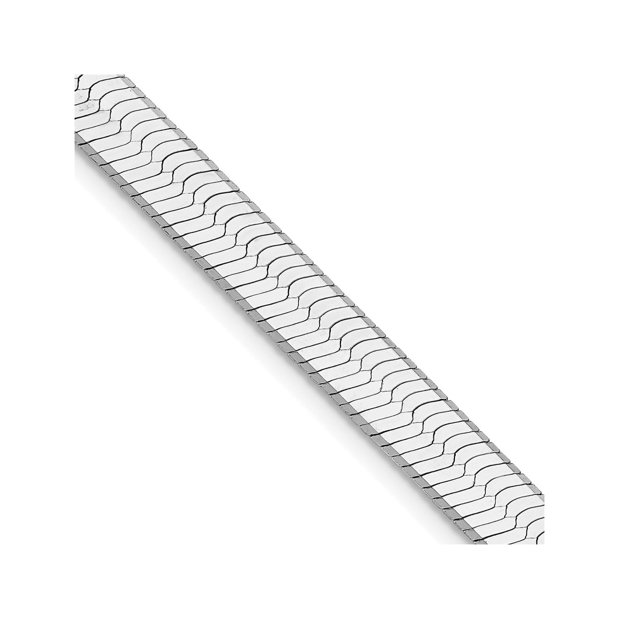 925 White Gold 8 mm Herringbone Chain Necklace, Polished detail view
