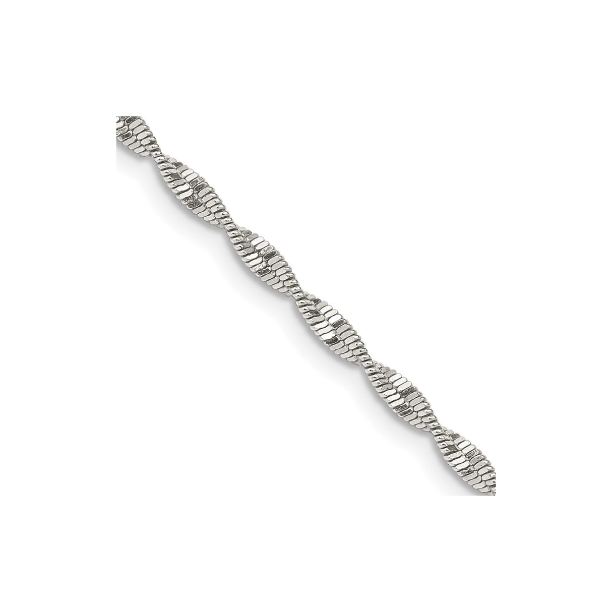925 White Gold 2 mm Herringbone Chain Necklace, Polished detail view