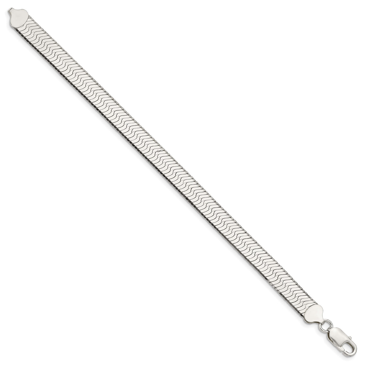 925 White Gold 8.75 mm Herringbone Chain Bracelet, Polished