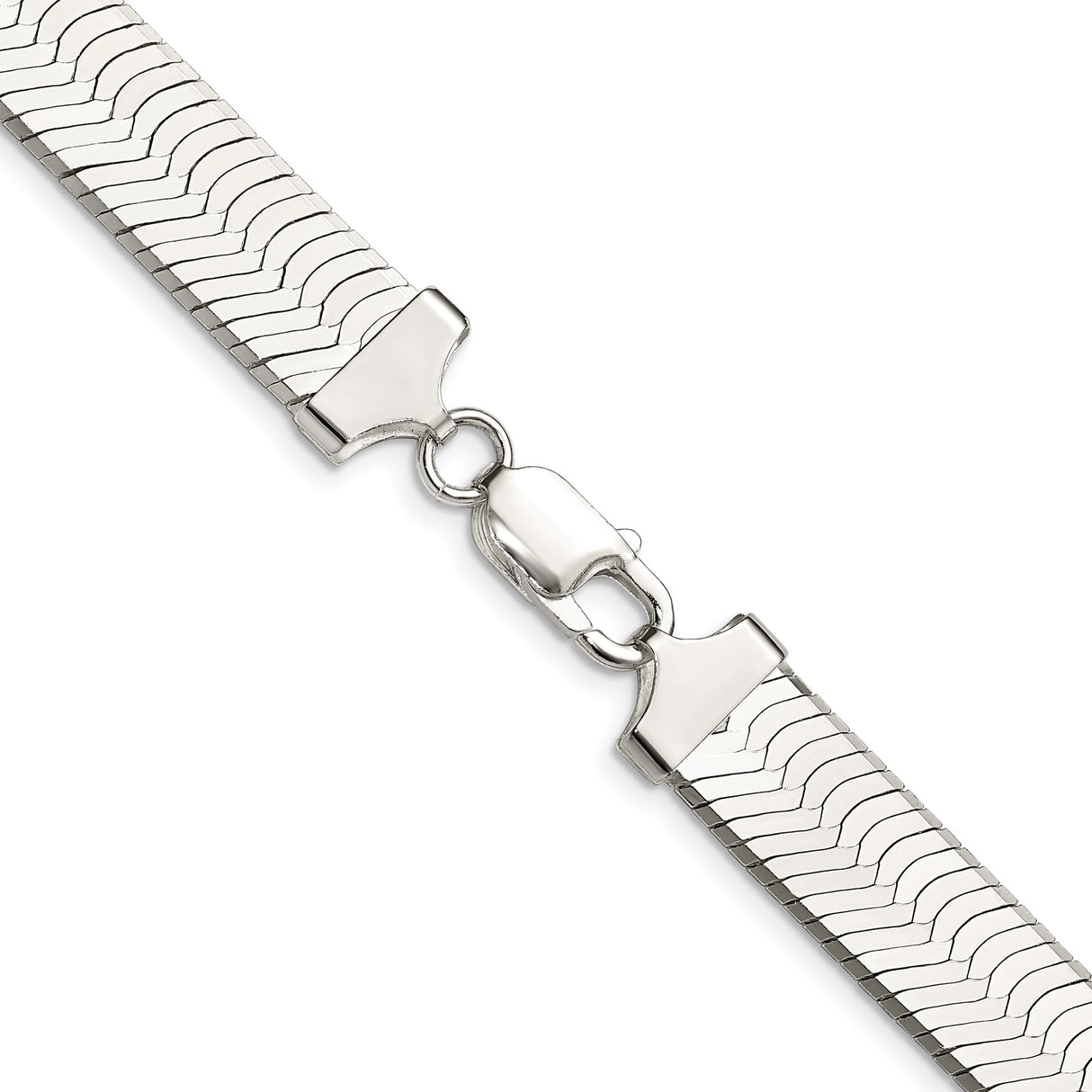 925 White Gold 10.5 mm Herringbone Chain Necklace, Polished alternate angle