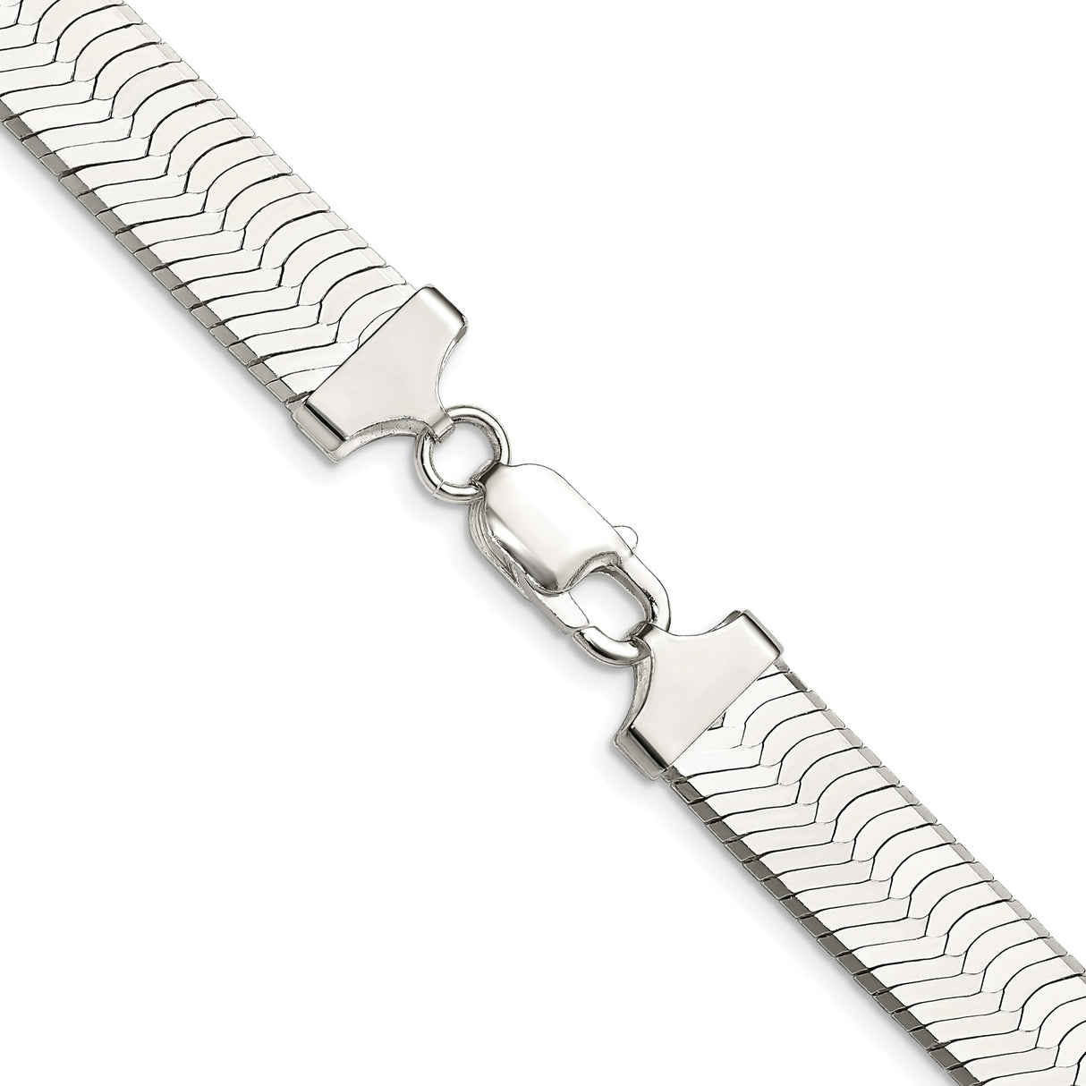 925 White Gold 10.5 mm Herringbone Chain Necklace, Polished alternate angle