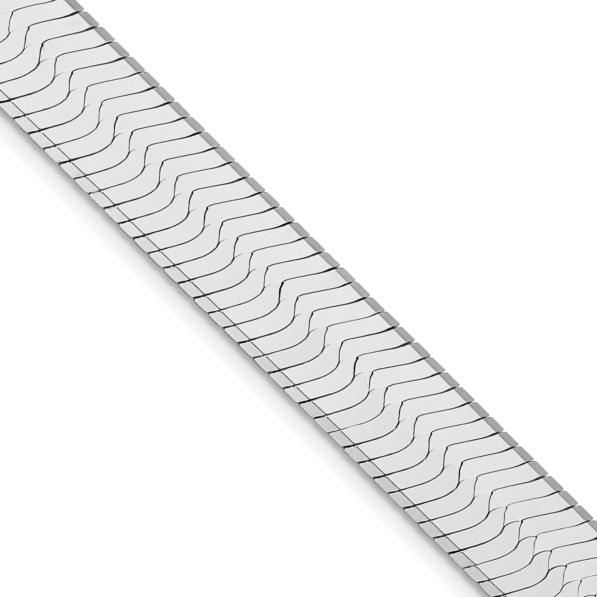 925 White Gold 10.5 mm Herringbone Chain Necklace, Polished detail view