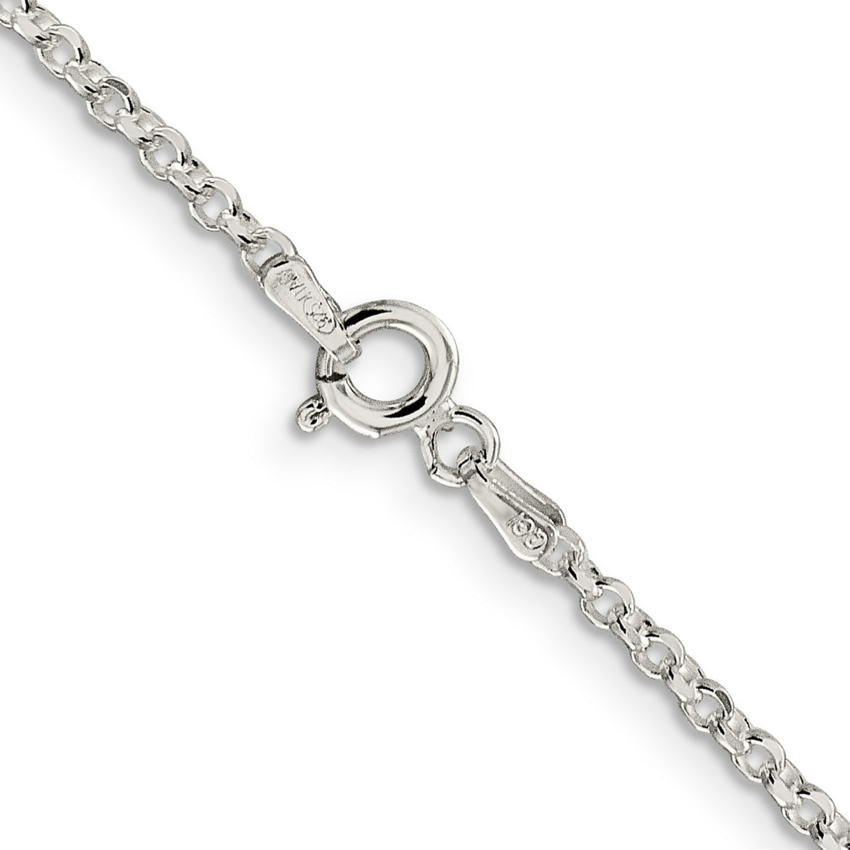 925 White Gold 2.2 mm Polished Chain Necklace, Solid alternate angle