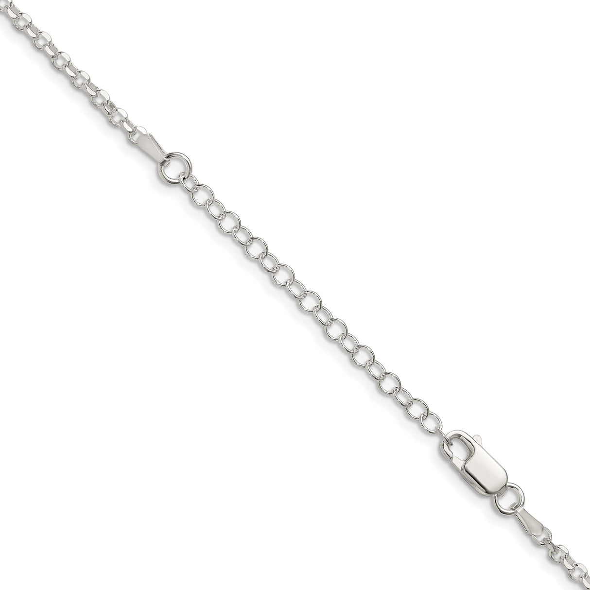 925 White Gold 2.6 mm Polished Chain Necklace, Solid detail view