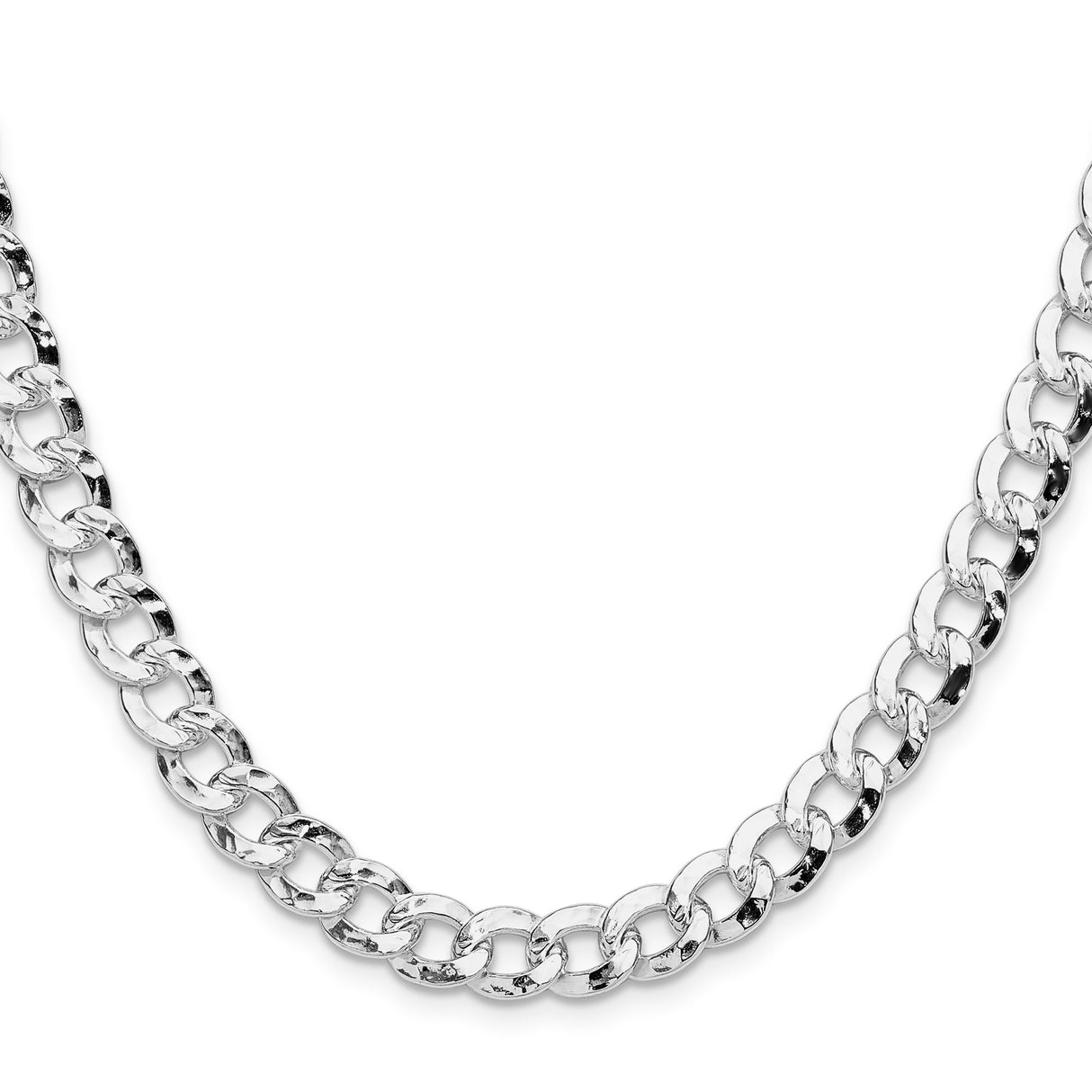 925 White Gold 7.6 mm Curb Chain Necklace, Polished
