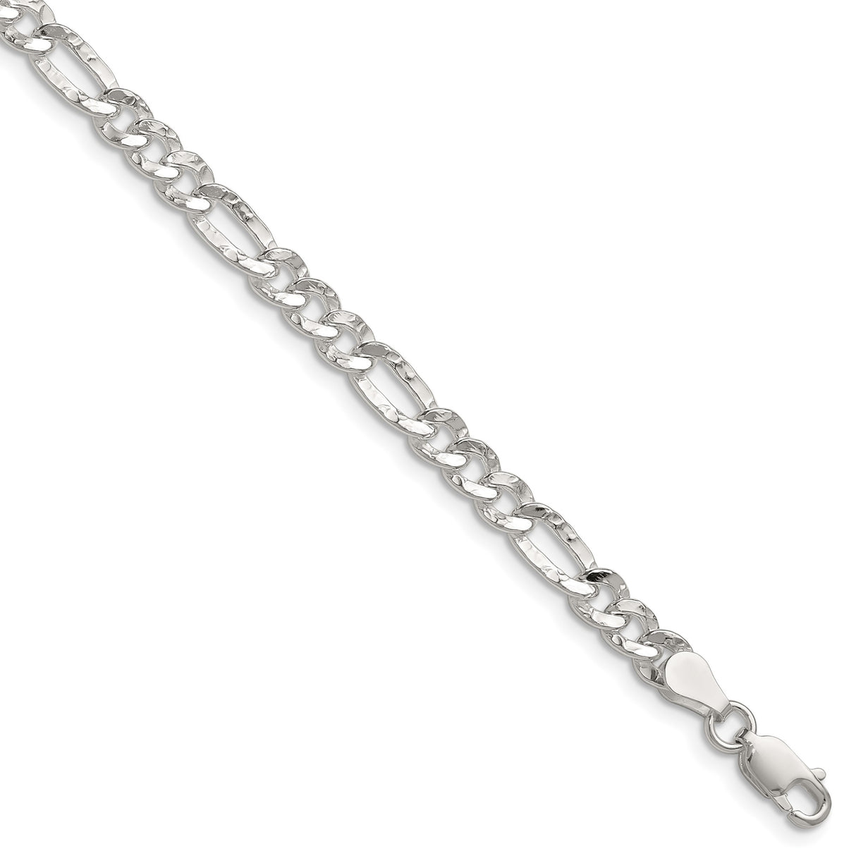 925 White Gold 4.8 mm Figaro Chain Bracelet, Polished shown for scale