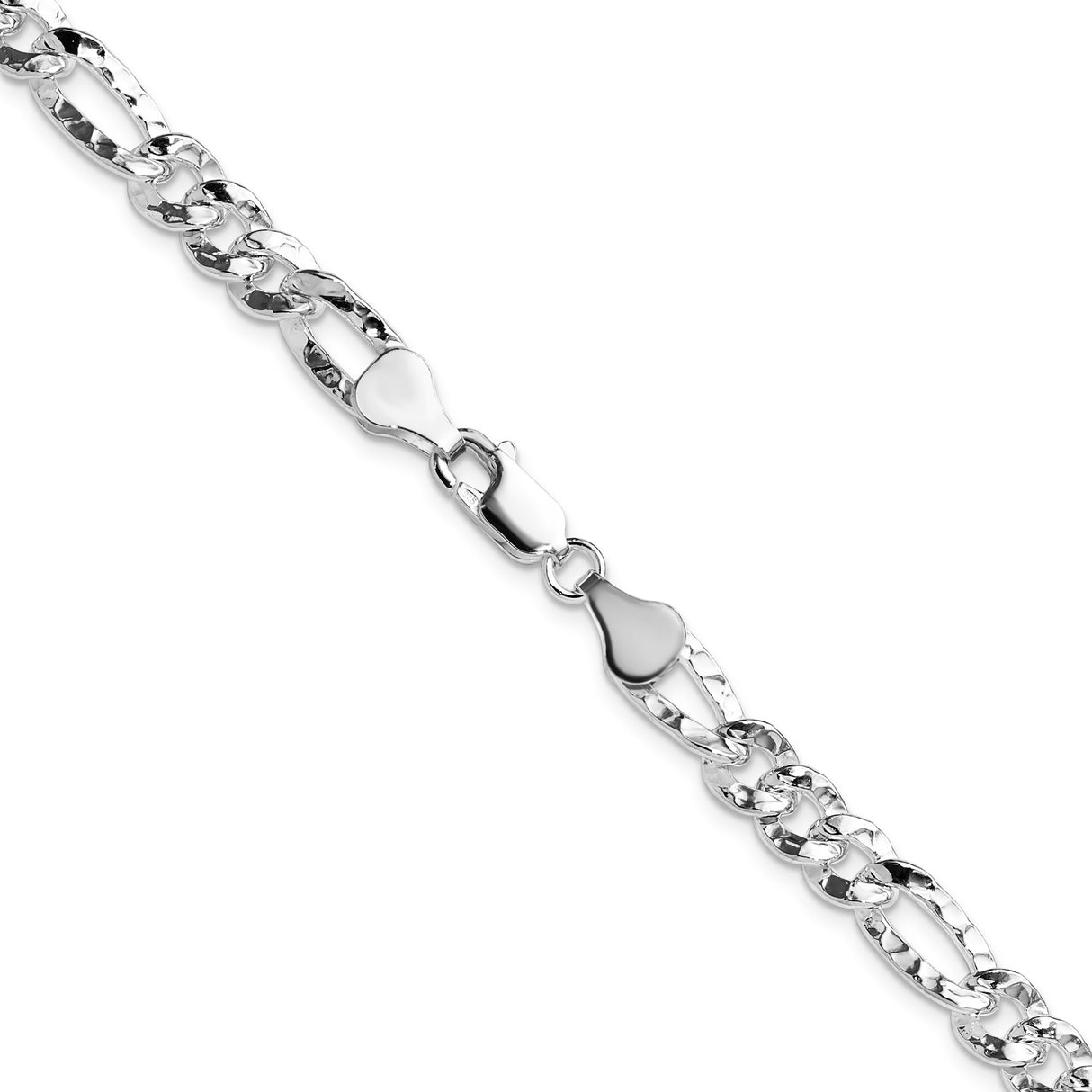 925 White Gold 6.3 mm Figaro Chain Necklace, Polished alternate angle