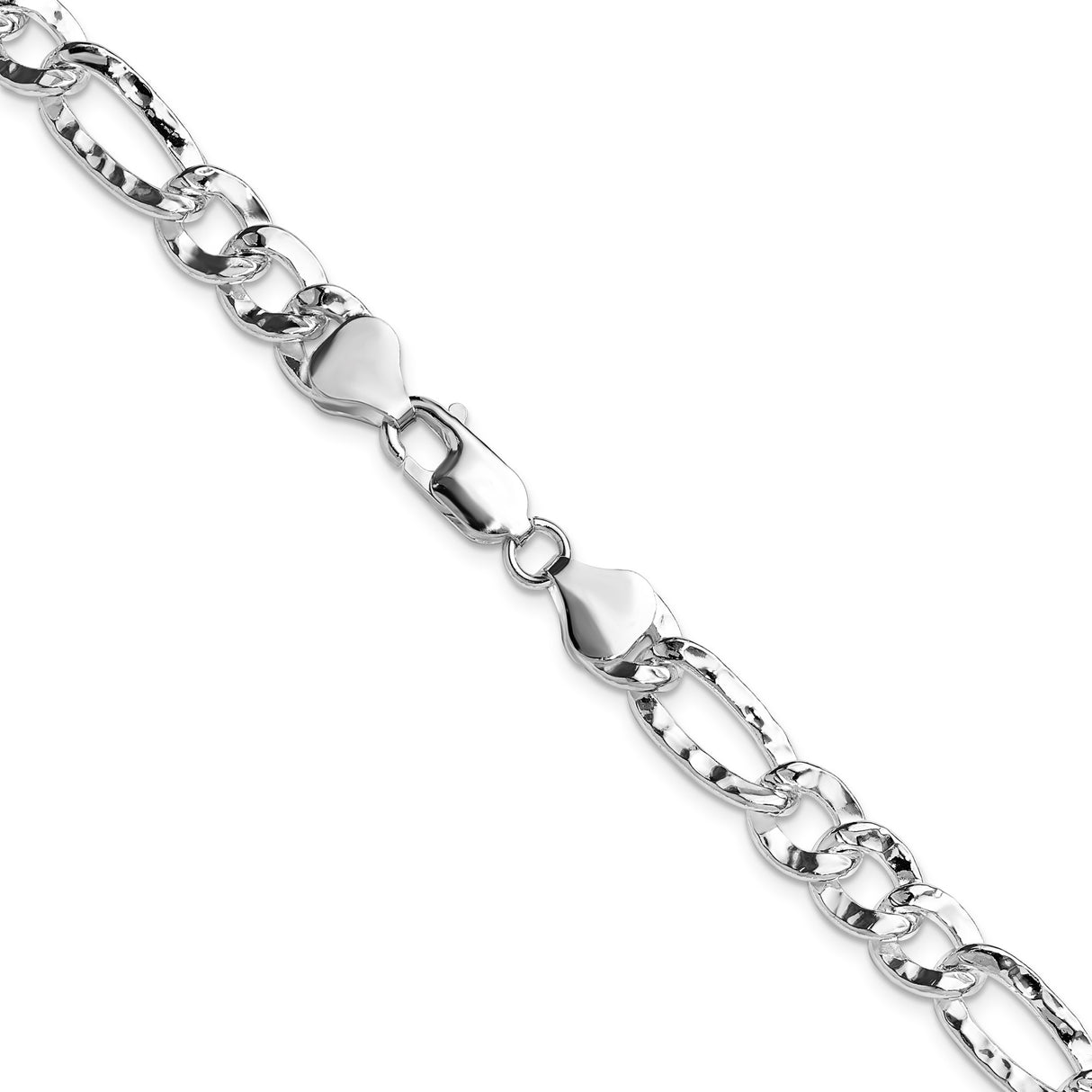 925 White Gold 7.6 mm Figaro Chain Necklace, Polished alternate angle