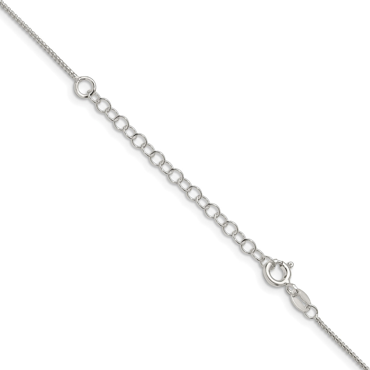 925 White Gold 1 mm Box Chain Necklace, Polished detail view
