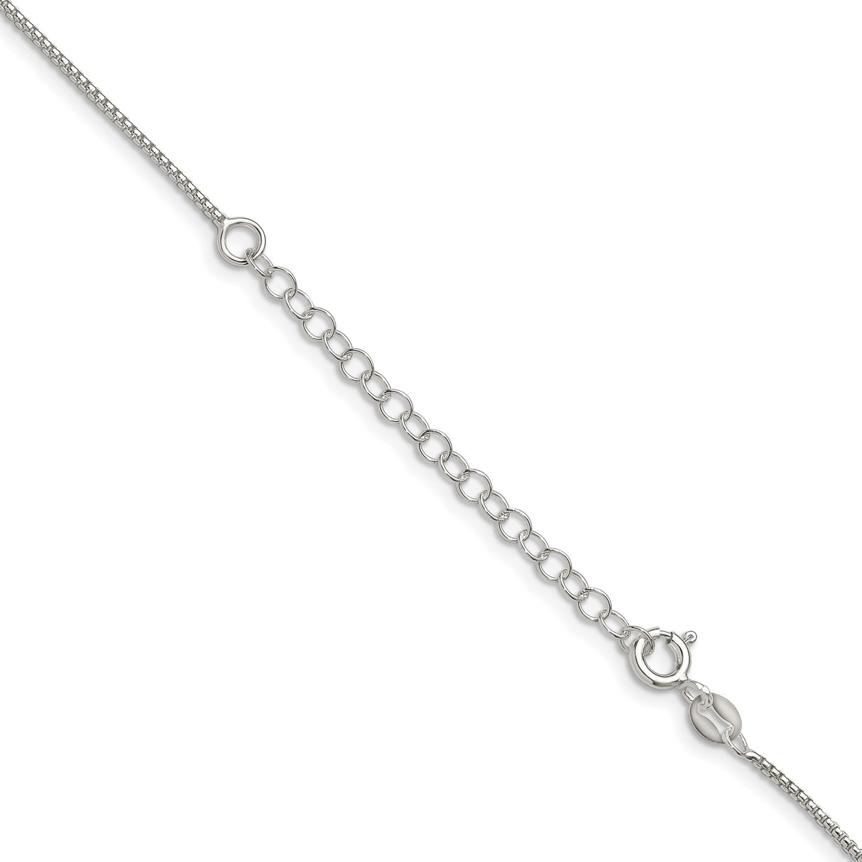 925 White Gold 1.25 mm Box Chain Necklace, Polished detail view