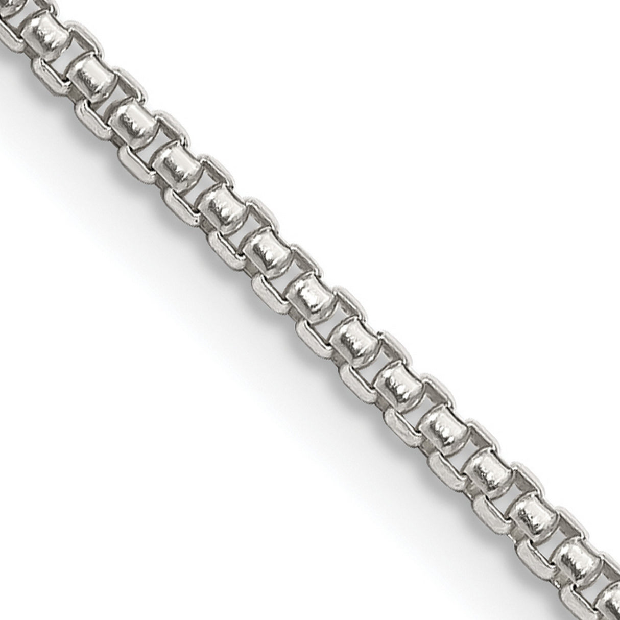 925 White Gold 1.75 mm Box Chain Necklace, Polished detail view