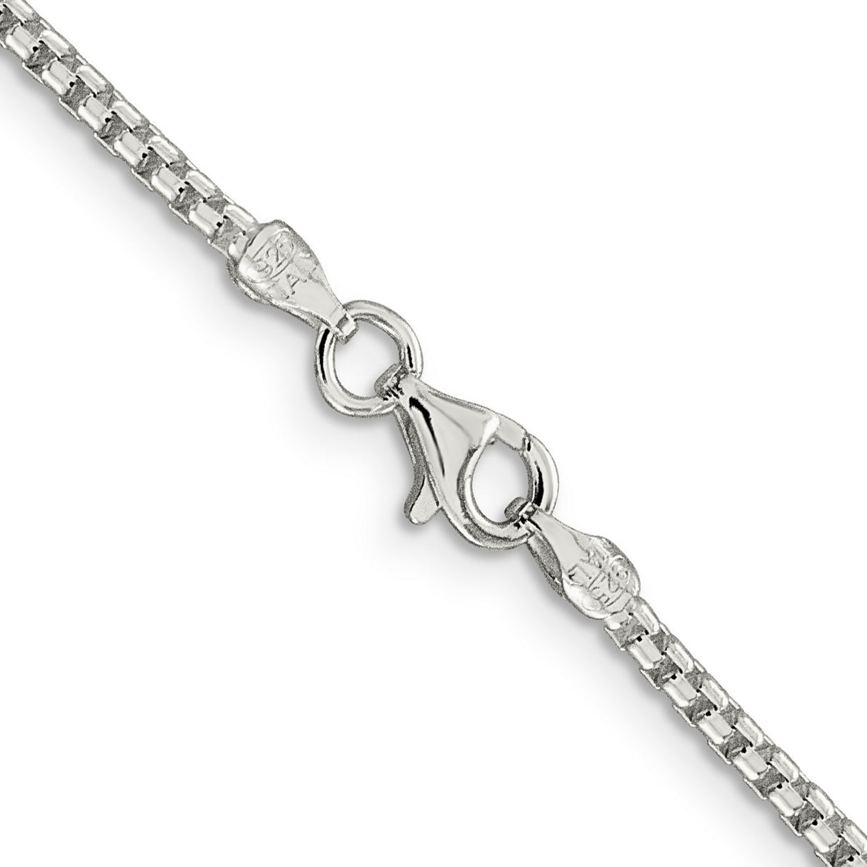 925 White Gold 2 mm Box Chain Necklace, Polished alternate angle