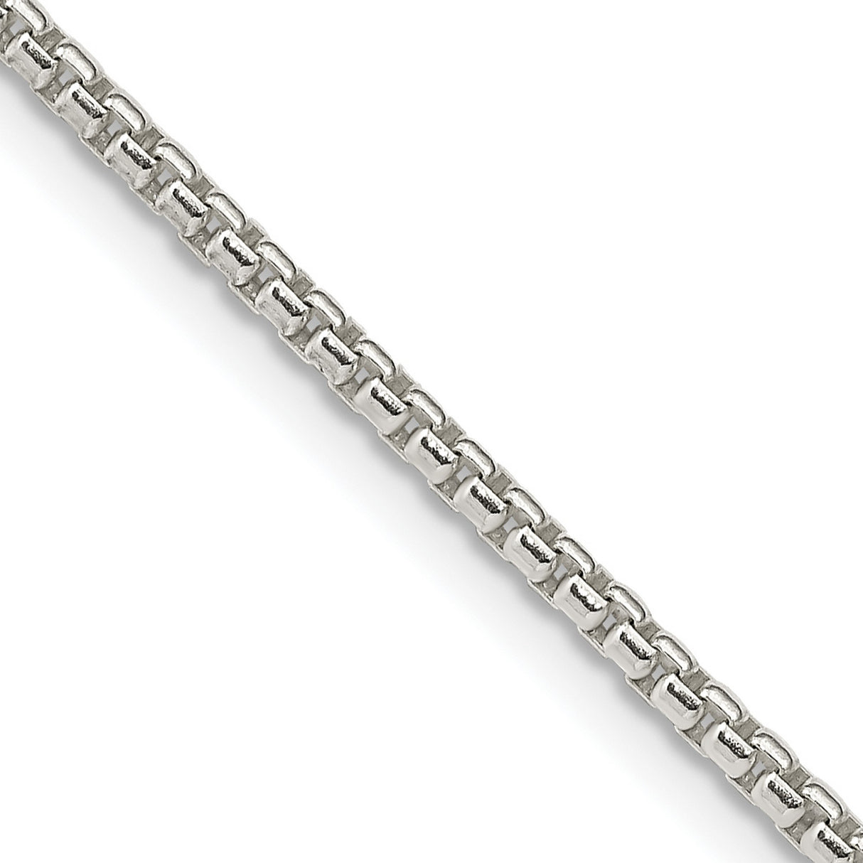 925 White Gold 2 mm Box Chain Necklace, Polished detail view