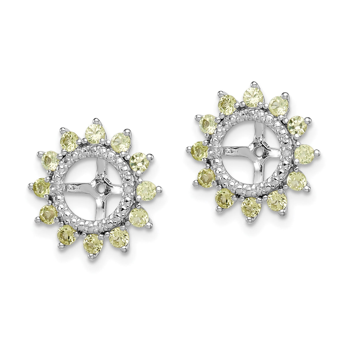 Sterling Silver Earring Jackets with Peridot and Diamond, Sunburst Halo Cross Design