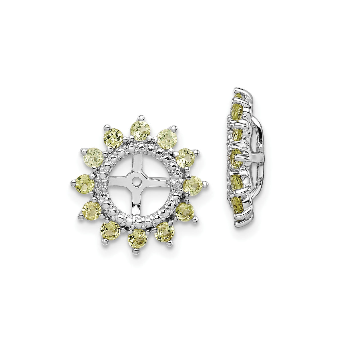 Sterling Silver Earring Jackets with Peridot and Diamond, Sunburst Halo Cross Design