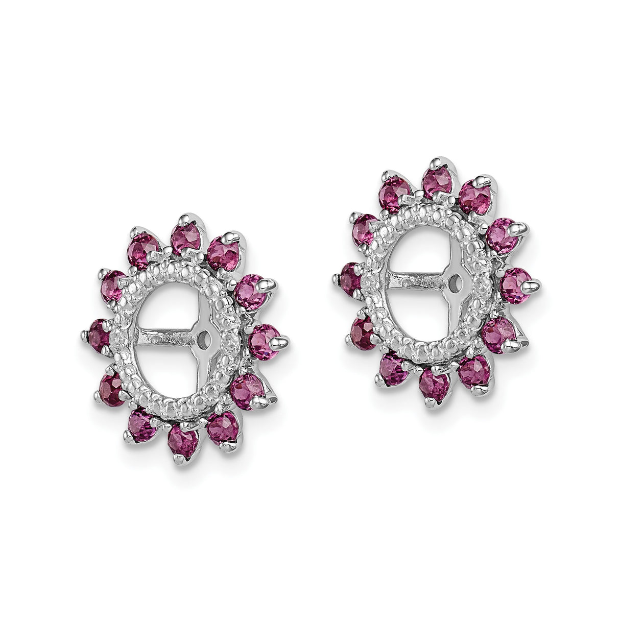 Sterling Silver Stud Earrings with Rhodolite Garnet and Diamond, Sunburst Cross Design