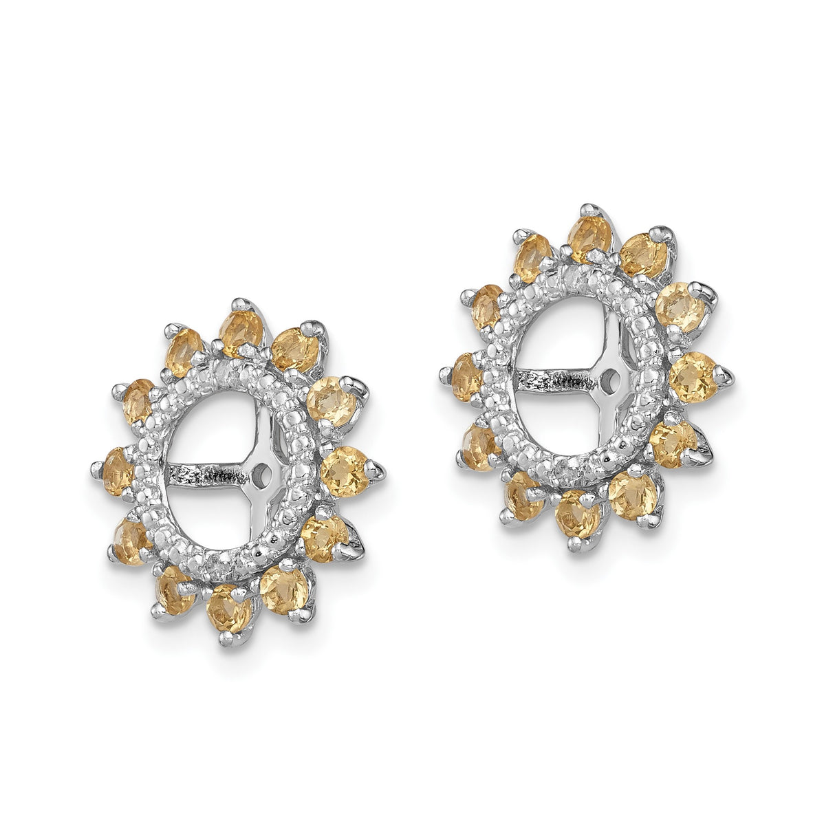 Sterling Silver Earring Jackets with Citrine and Diamond, Sunburst Cross Design, Christian Inspiration