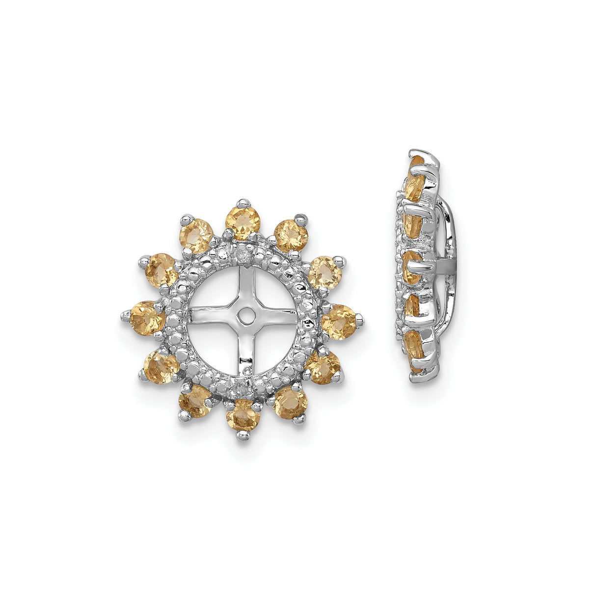 Sterling Silver Earring Jackets with Citrine and Diamond, Sunburst Cross Design, Christian Inspiration