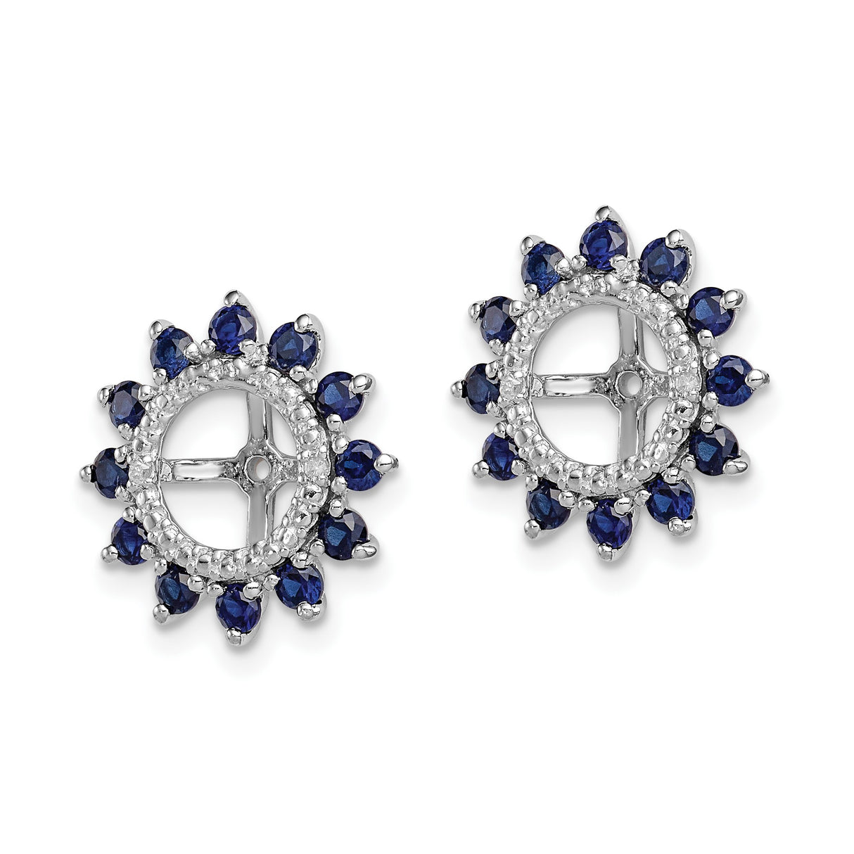 Sterling Silver Compass Rose Earrings with Created Sapphire and Diamond, Nautical Christian Design