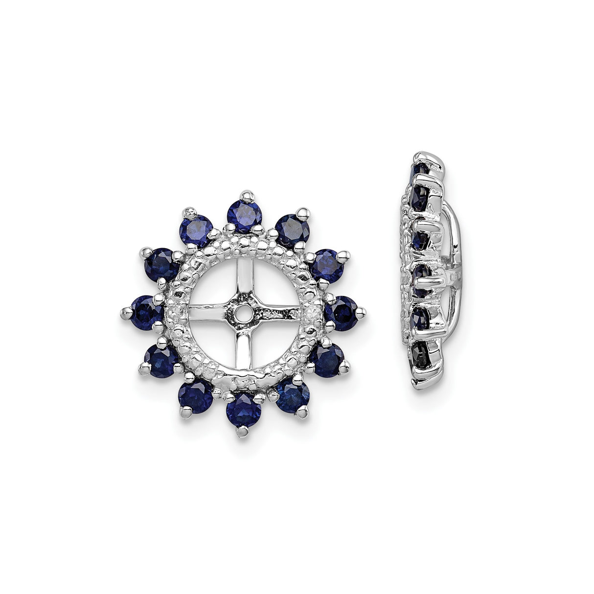 Sterling Silver Compass Rose Earrings with Created Sapphire and Diamond, Nautical Christian Design