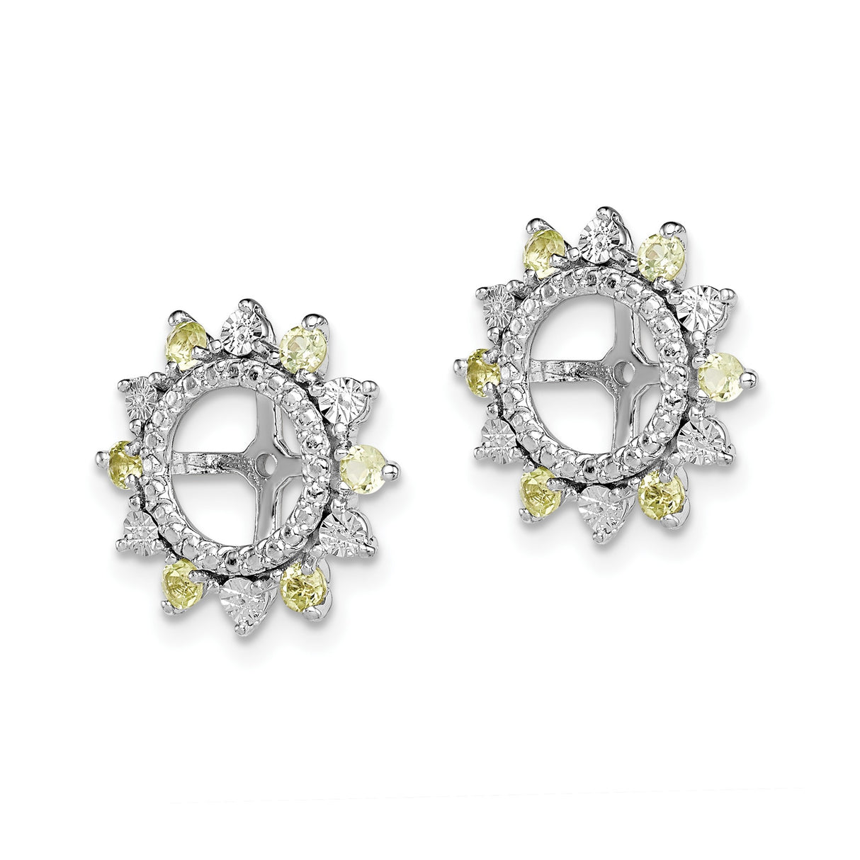 Sterling Silver Stud Earrings with Peridot, Sunburst Wheel and Cross Design, Boho Celestial Style