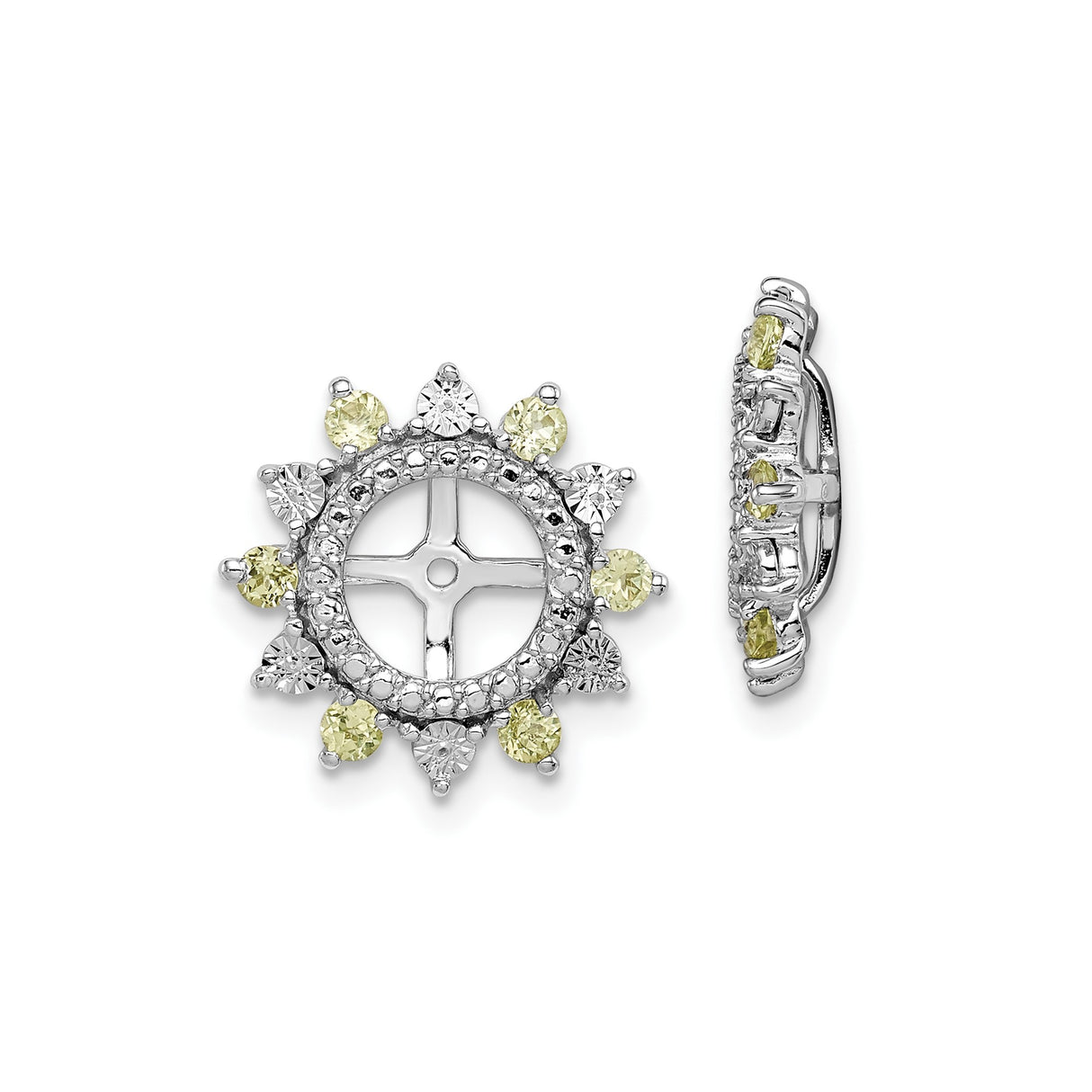 Sterling Silver Stud Earrings with Peridot, Sunburst Wheel and Cross Design, Boho Celestial Style