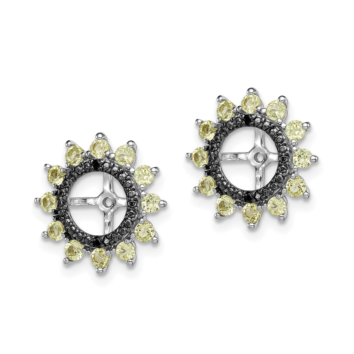 Sterling Silver Clip-On Earrings with Peridot and Sapphire, Circular Sunburst Cross-Wheel Design