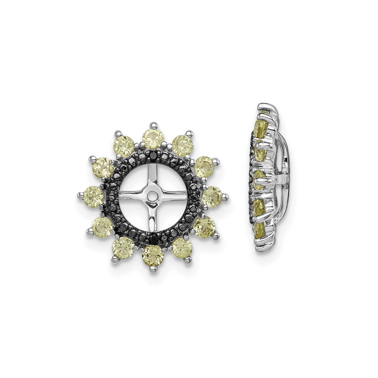 Sterling Silver Clip-On Earrings with Peridot and Sapphire, Circular Sunburst Cross-Wheel Design