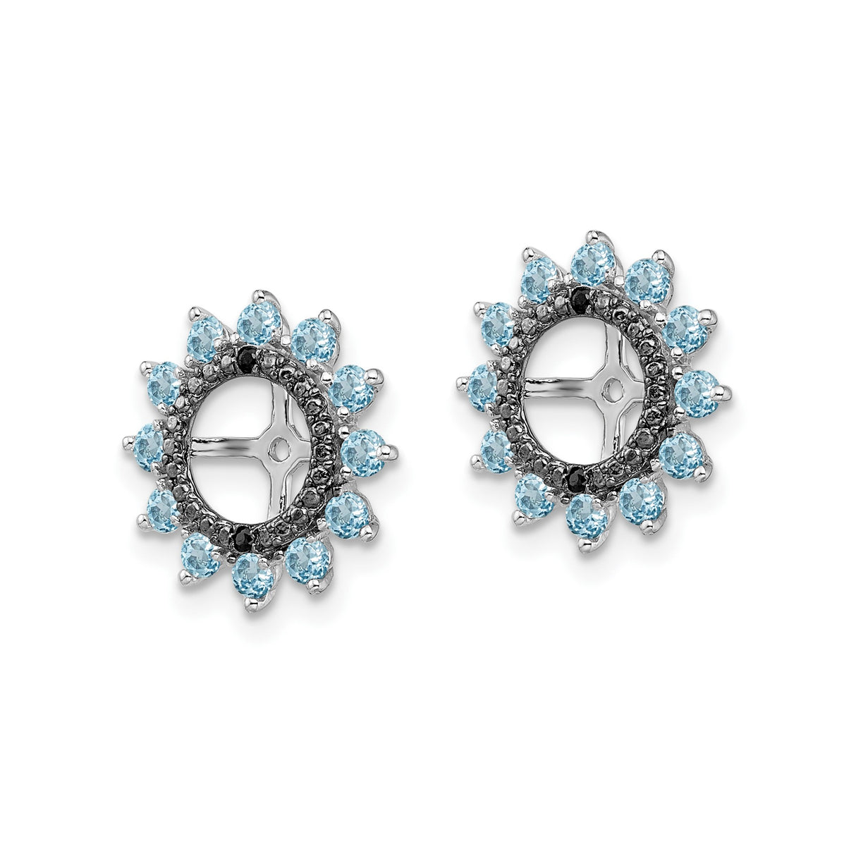 Sterling Silver Sunburst Earring Jackets with Swiss Blue Topaz and Sapphire Petal Design