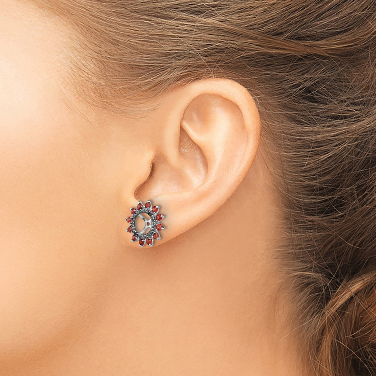 Sterling Silver Earring Jackets with Garnet and Sapphire Accents, Floral Halo Design