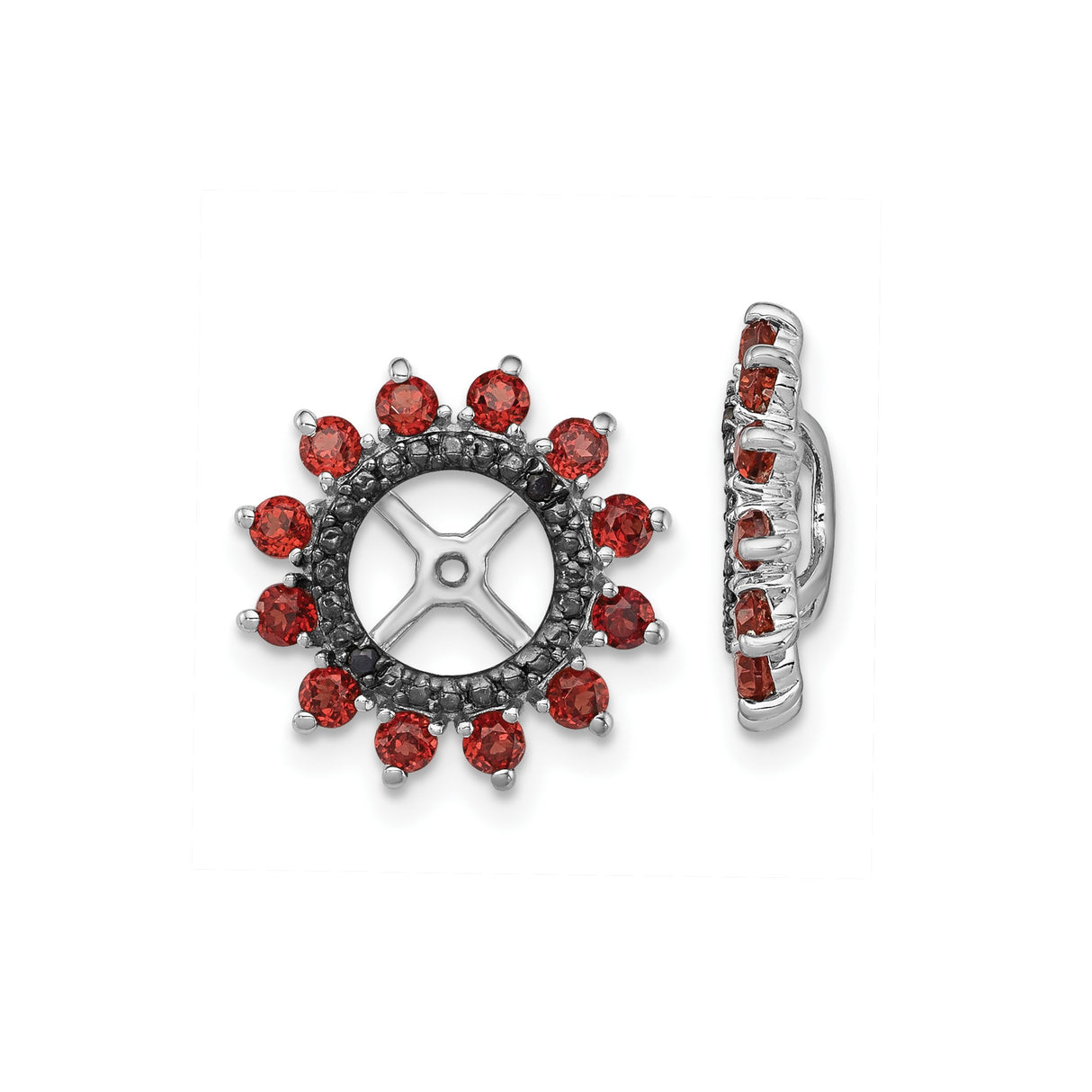 Sterling Silver Earring Jackets with Garnet and Sapphire Accents, Floral Halo Design