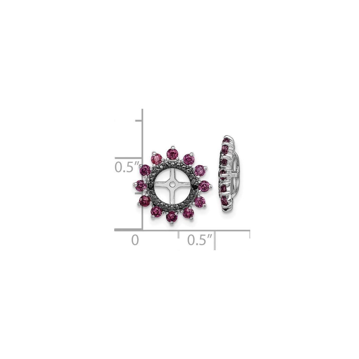 Sterling Silver Cross Stud Earrings with Rhodolite Garnet and Sapphire, Sunburst Halo Design