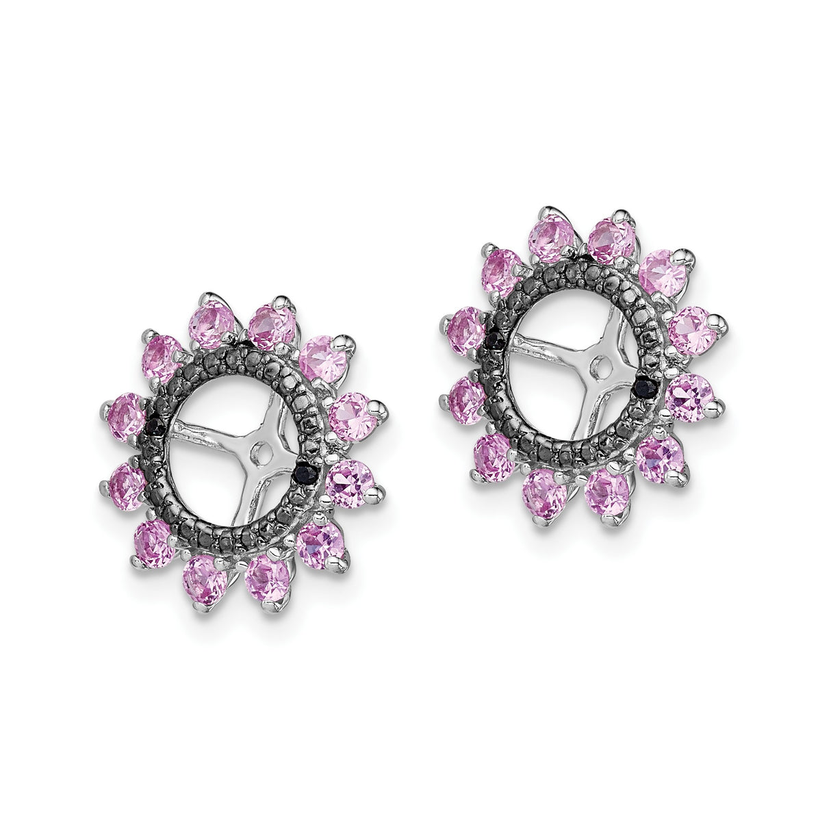 Sterling Silver Cross Wheel Stud Earrings with Created Sapphire and Pink Zirconia Halo
