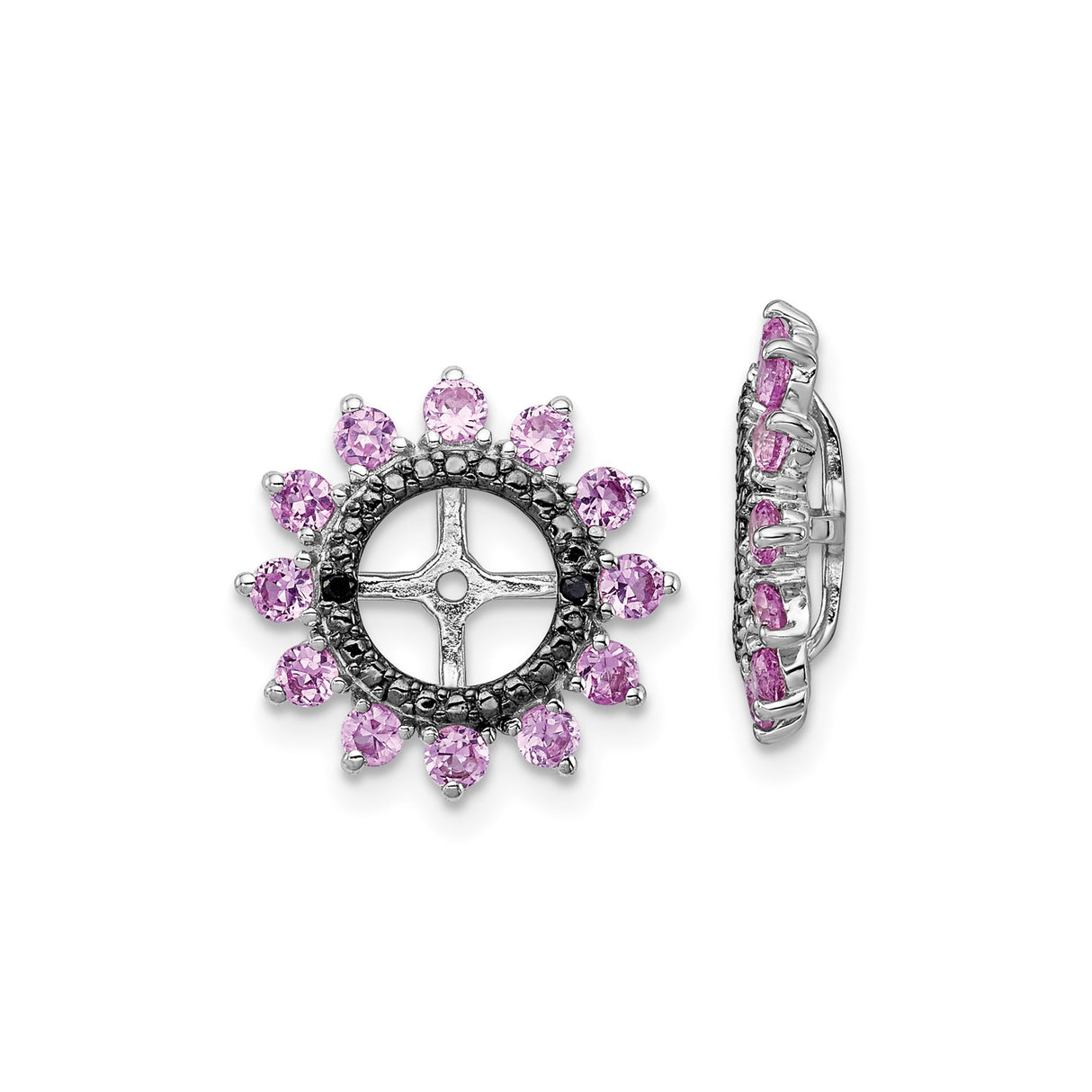 Sterling Silver Cross Wheel Stud Earrings with Created Sapphire and Pink Zirconia Halo