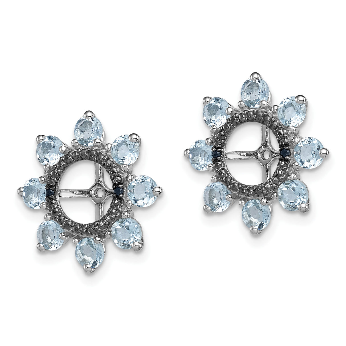 Sterling Silver Stud Earrings with Aquamarine, Sunburst Floral Design for Women
