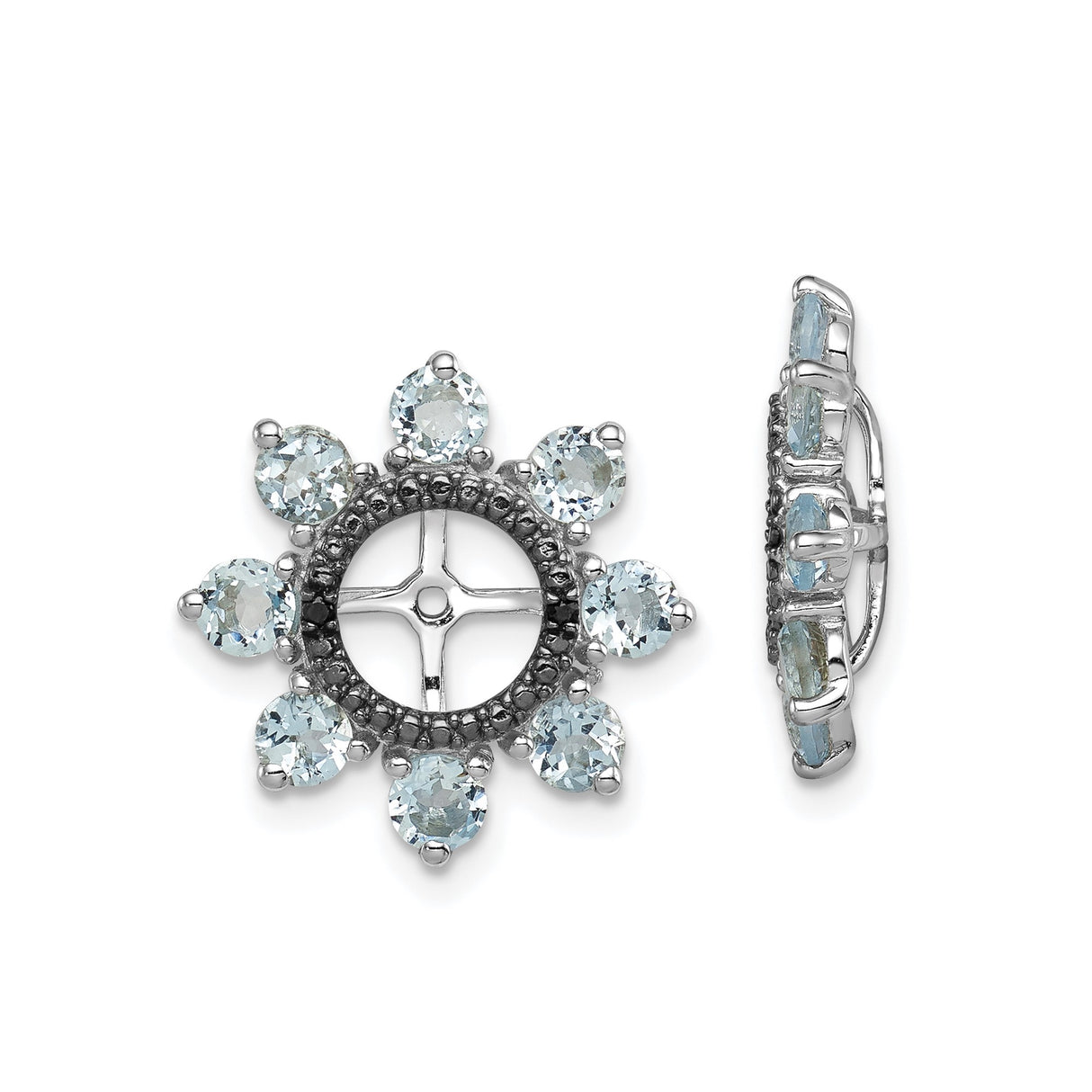 Sterling Silver Stud Earrings with Aquamarine, Sunburst Floral Design for Women