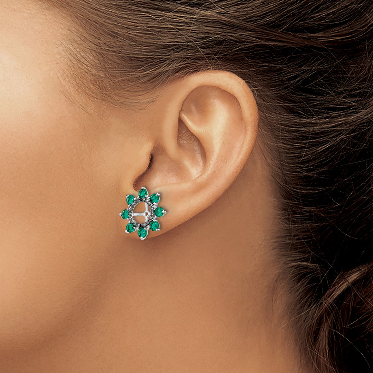 Sterling Silver Clip-On Earrings with Created Emerald, Sapphire, Cross and Flower Motif