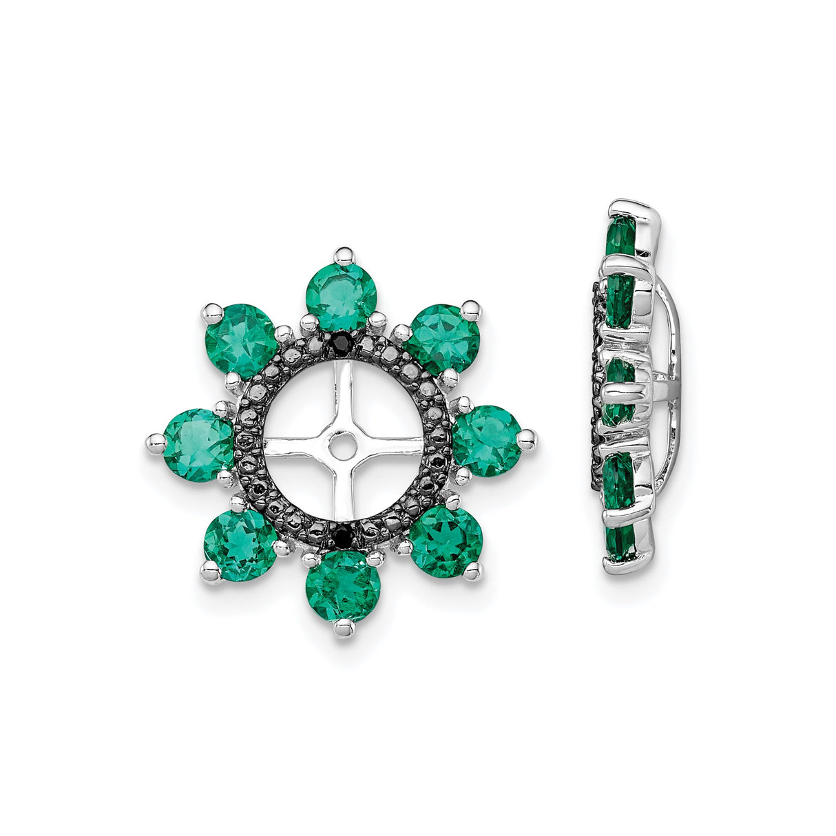Sterling Silver Clip-On Earrings with Created Emerald, Sapphire, Cross and Flower Motif
